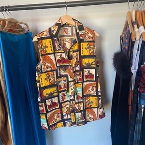 vintage cowboy print women’s blouse